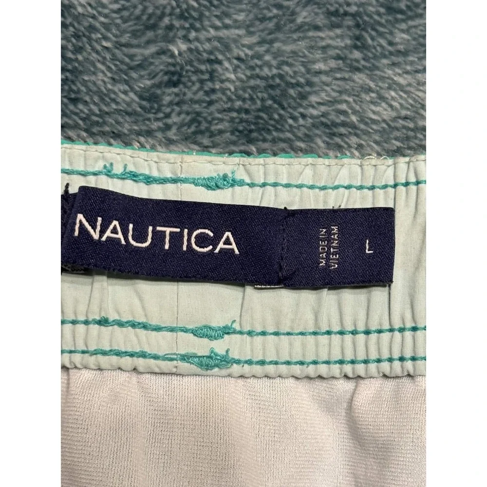 Nautica Mens Swim Trunks Green Grey Colorblock Board Shorts L T18020